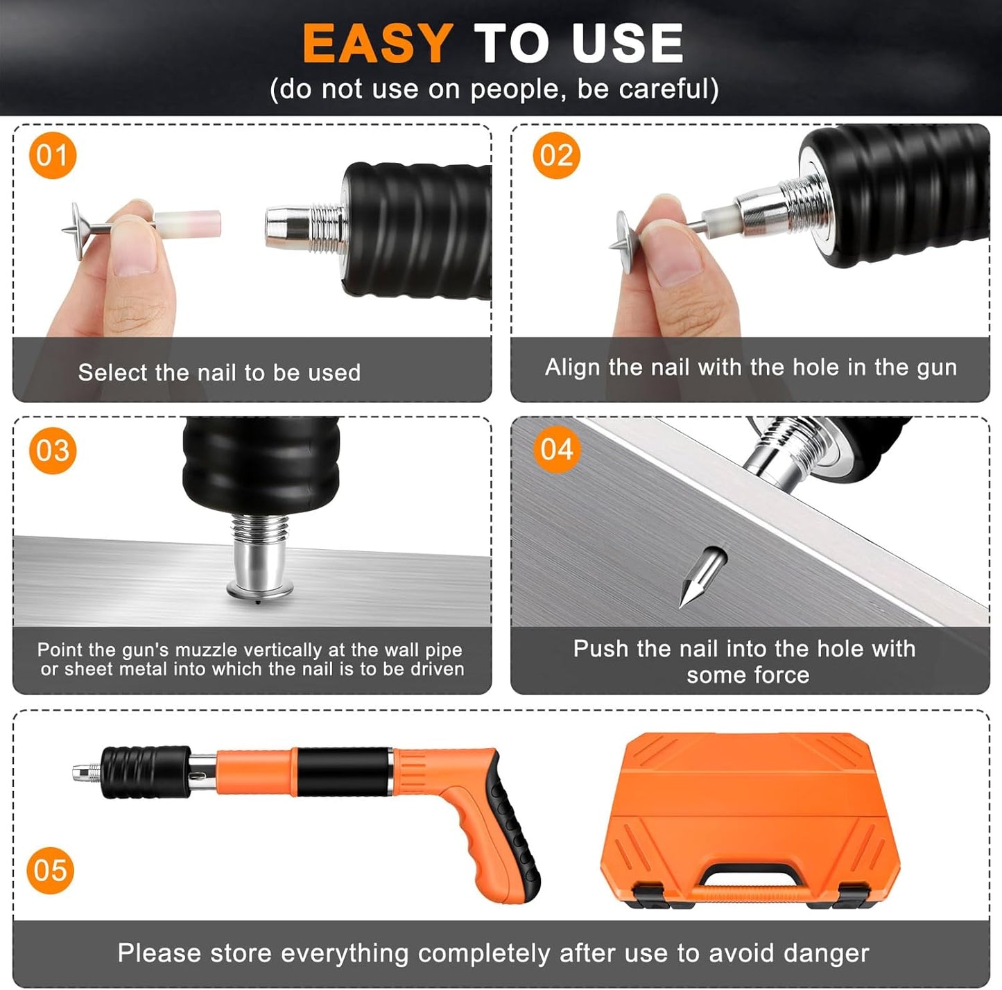 Concrete Nail Gun Kit, 5 Speed Nail Gun Nail Gun, Concrete Nail Gun for Steel & Concrete, Portable Nail Gun for Ceiling/Wire Hider with Gloves