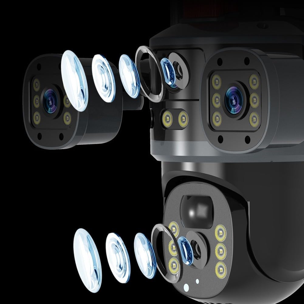 Feegow Dual Cameras Solar Security Cameras Outdoor WiFi, 2K HD Home Security Camera, 360° View, IP66 Waterproof, PIR Motion Detection for Home and Store Camera