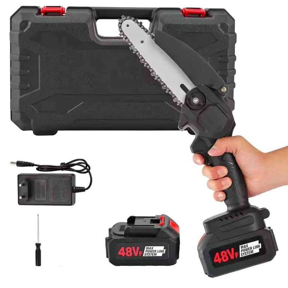48V Cordless Chainsaw – Battery Powered Electric Chainsaw with 2 Batteries & Charger – Lightweight, Portable Chain Saw for Tree Trimming, Wood Cutting, Yard Work