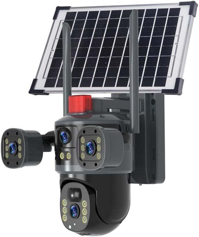 Feegow Dual Cameras Solar Security Cameras Outdoor WiFi, 2K HD Home Security Camera, 360° View, IP66 Waterproof, PIR Motion Detection for Home and Store Camera