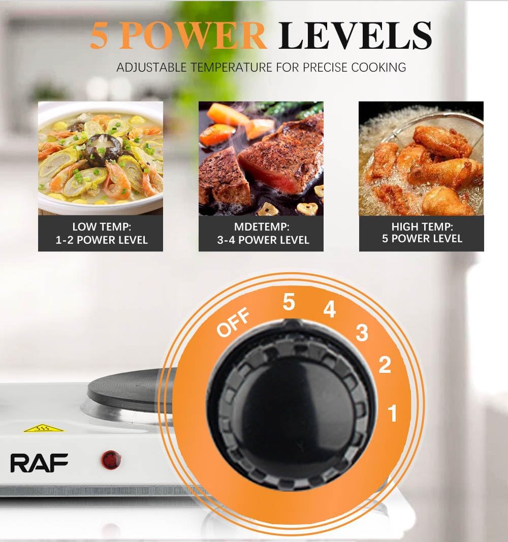 RAF ELECTRİC STOVE || Stainless Steel double Hot Plate || 2000W || Adjustable Temperature Control For five levels