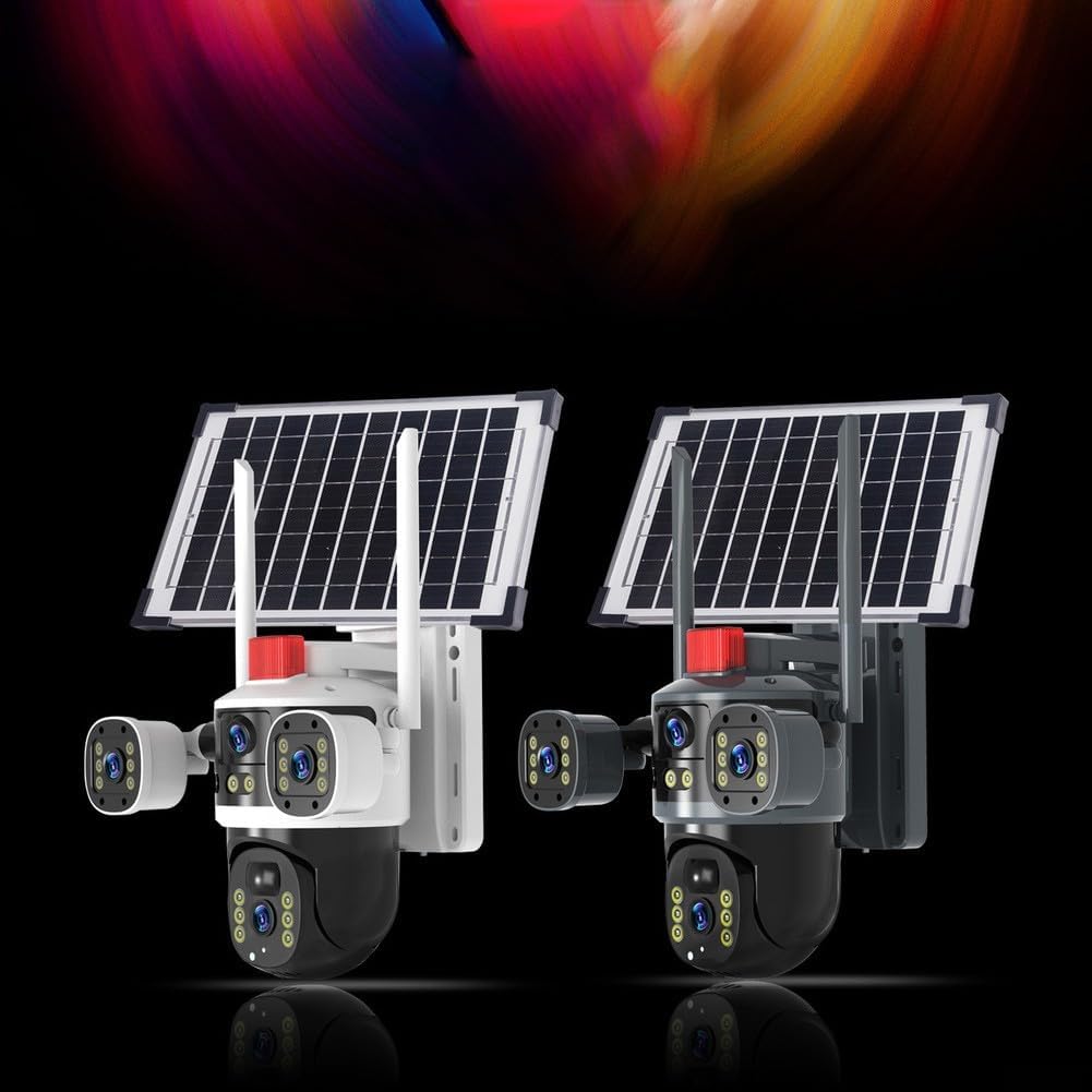 Feegow Dual Cameras Solar Security Cameras Outdoor WiFi, 2K HD Home Security Camera, 360° View, IP66 Waterproof, PIR Motion Detection for Home and Store Camera