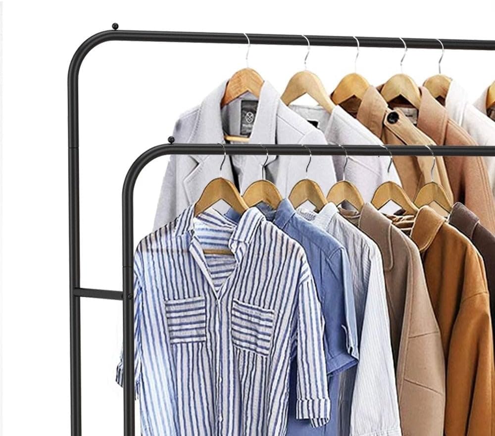 Black Duo Metal Clothes Rack Double Black Metal Clothes Rack Multi-Use Easy to Install with Wheels for Easy Movement, Dimensions 150 - Generic