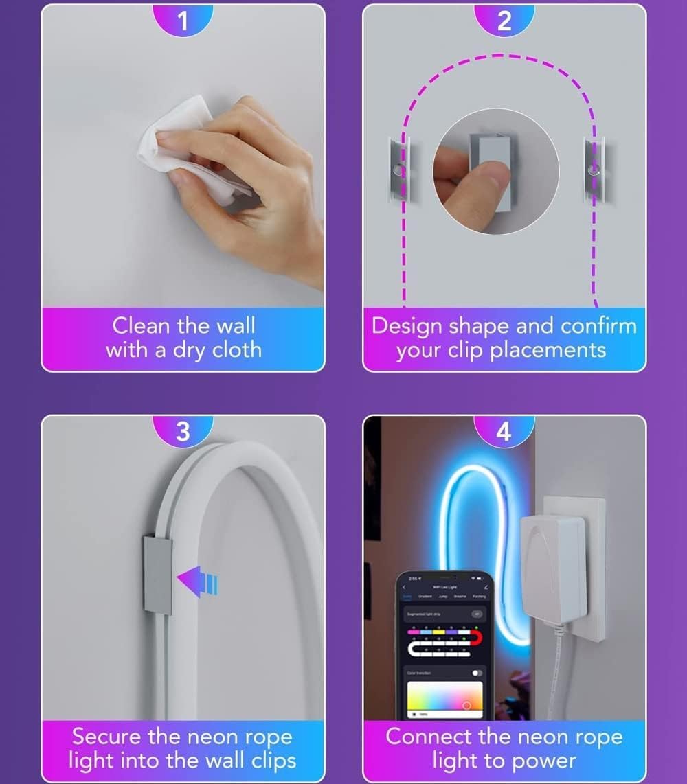 Neon LED Strip, RGBIC Neon WiFi LED Strips with App Control, DIY Color Changing Light, Music Sync, Neon Light Strip for Living Room, Bedroom(3 Meters)