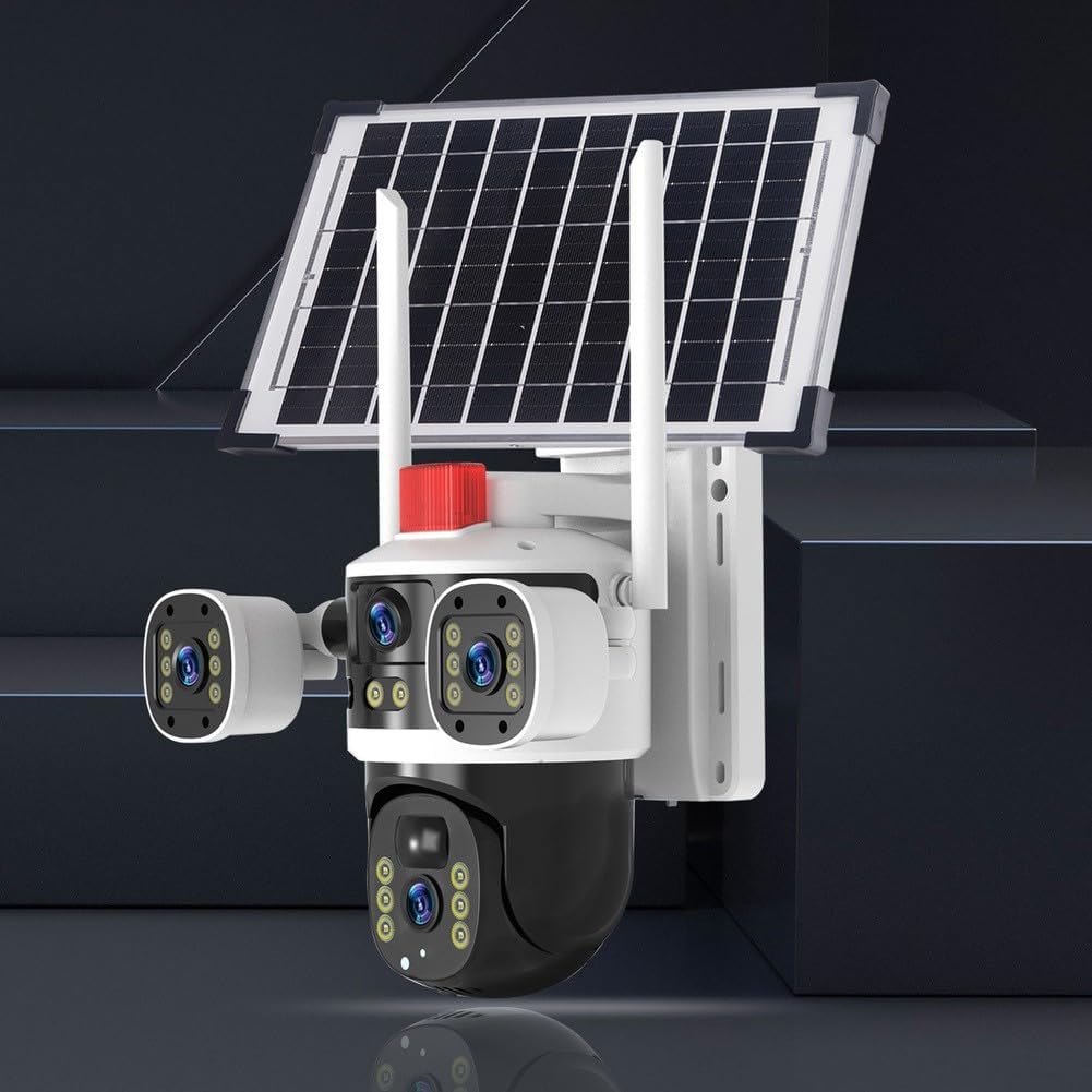 Feegow Dual Cameras Solar Security Cameras Outdoor WiFi, 2K HD Home Security Camera, 360° View, IP66 Waterproof, PIR Motion Detection for Home and Store Camera