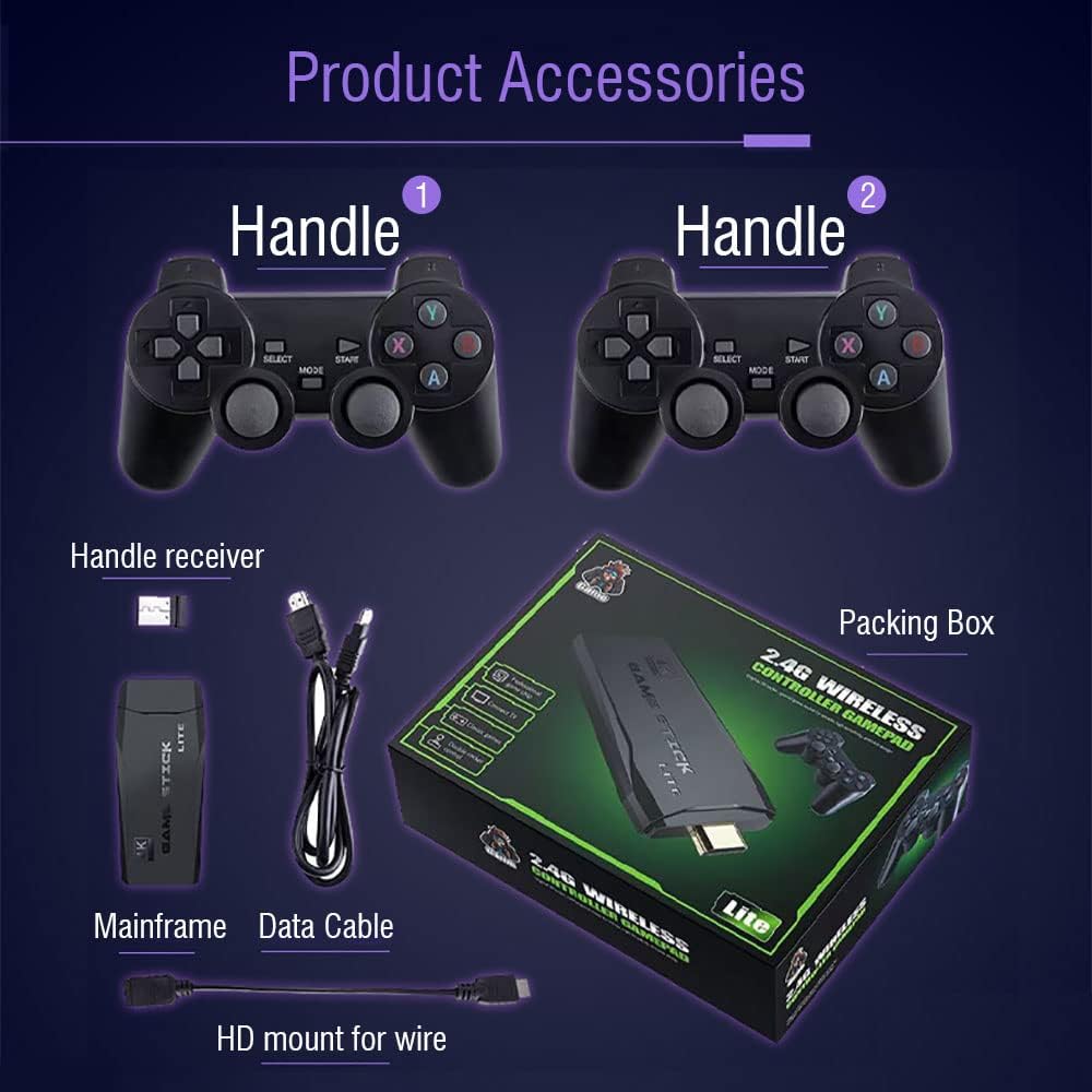 U8 Mini TV Video Game Console Stick 2.4g Wireless Gamepad Controller USB Built-in 10000+ Classic Wireless Console Stick 8 Bit Mini Retro Controller HDMI Output Dual Player- 4K Ultra HD Games