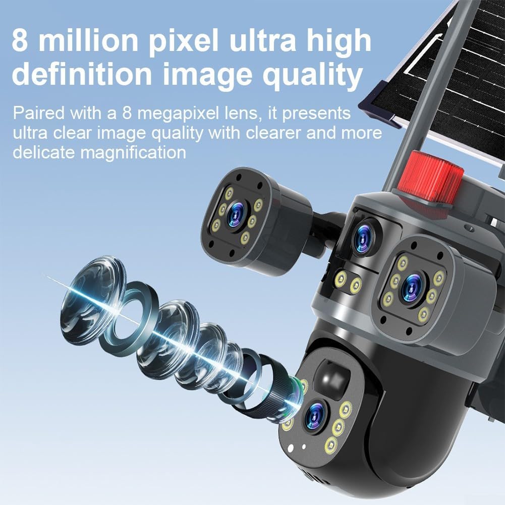 Feegow Dual Cameras Solar Security Cameras Outdoor WiFi, 2K HD Home Security Camera, 360° View, IP66 Waterproof, PIR Motion Detection for Home and Store Camera