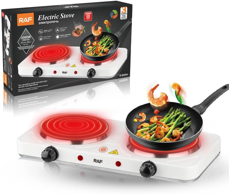 RAF ELECTRİC STOVE || Stainless Steel double Hot Plate || 2000W || Adjustable Temperature Control For five levels