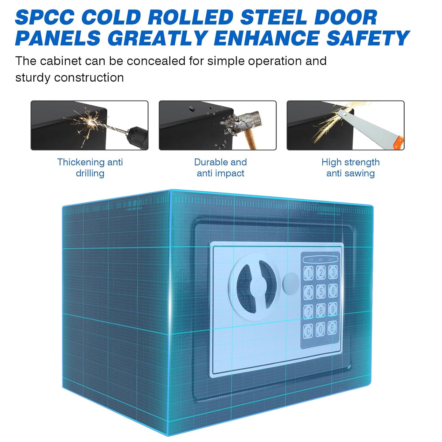 Safe Box for Home security, Electronic money box with Digital Keypad and Keys, small safe Lock Box Steel Construction 4.6L cash box Money Jewelry Document safe, 23 x 17 x 17 cm, Black