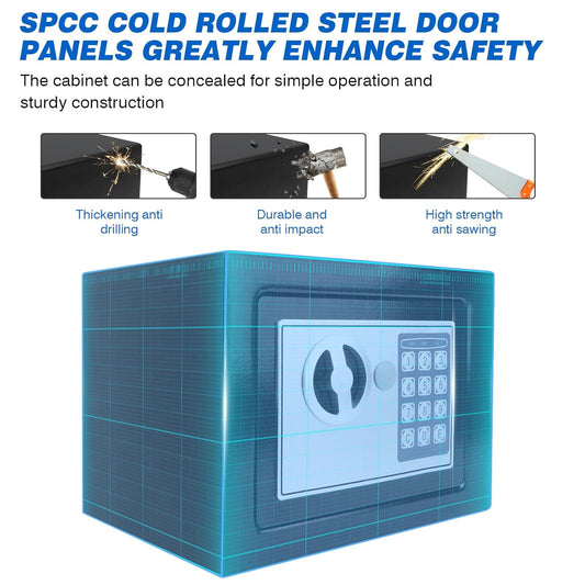 Safe Box for Home security, Electronic money box with Digital Keypad and Keys, small safe Lock Box Steel Construction 4.6L cash box Money Jewelry Document safe, 23 x 17 x 17 cm, Black