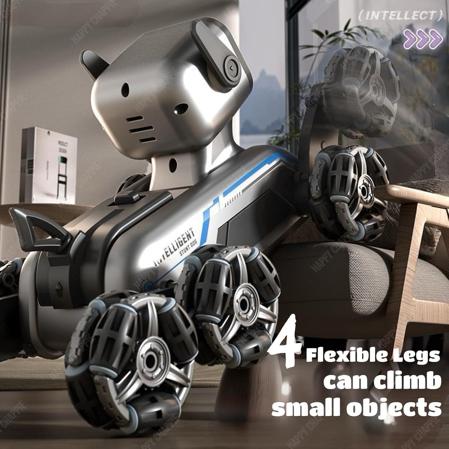 Smart RC Robot Dog Car 8WD – 2.4GHz Remote & Gesture Sensor Control, 360° Stunt Car with LED Lights & Music, Rechargeable Robot Toy