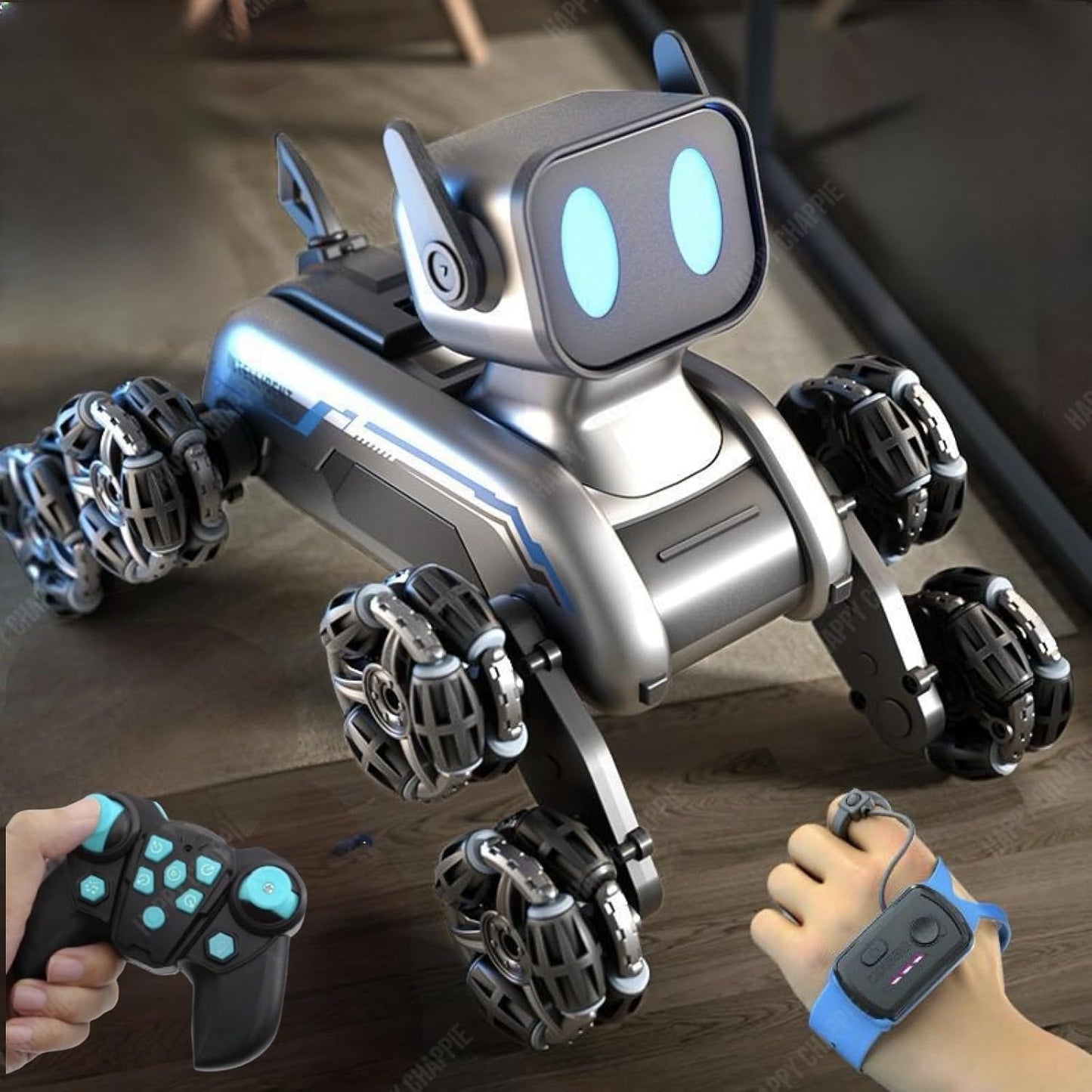 Smart RC Robot Dog Car 8WD – 2.4GHz Remote & Gesture Sensor Control, 360° Stunt Car with LED Lights & Music, Rechargeable Robot Toy