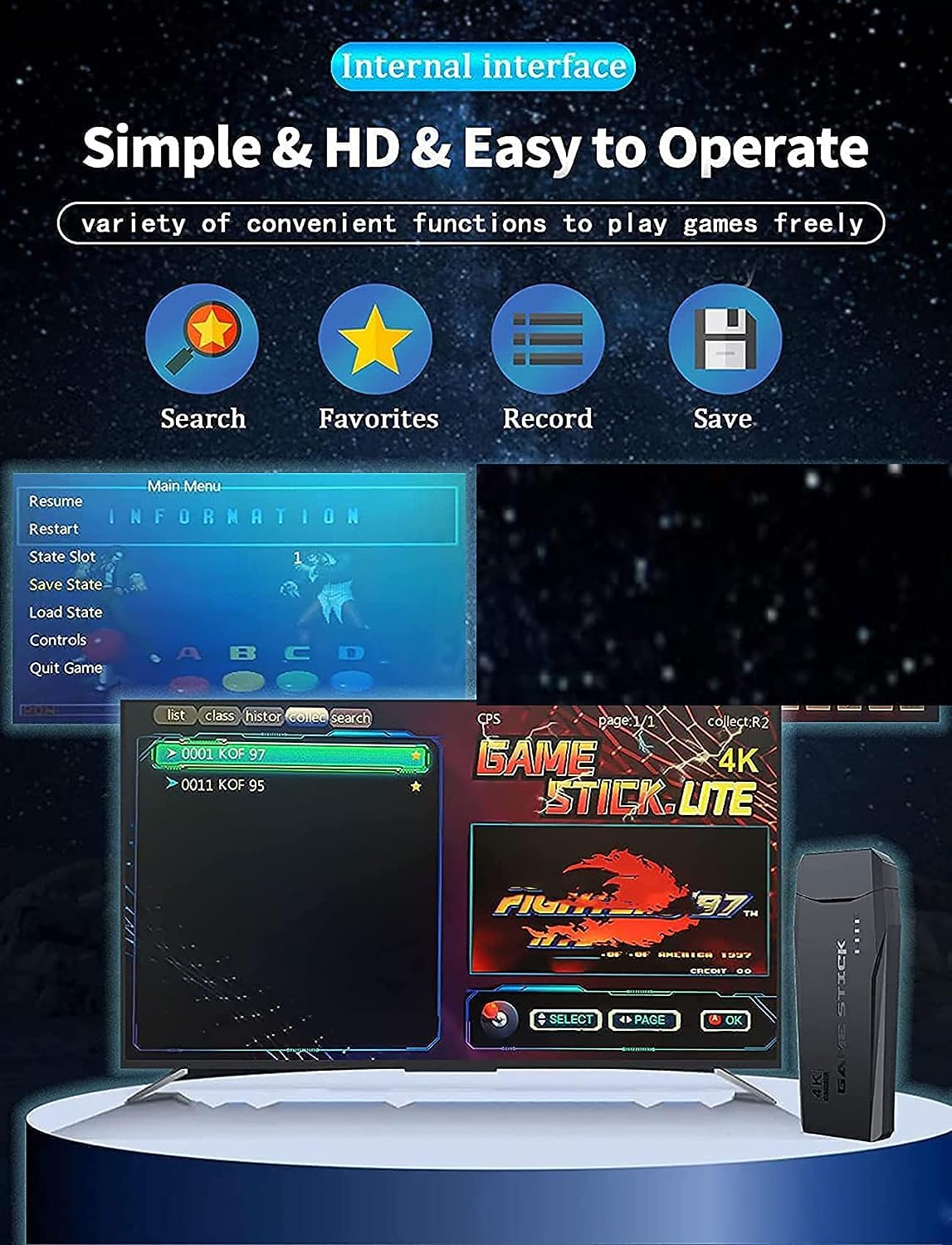 U8 Mini TV Video Game Console Stick 2.4g Wireless Gamepad Controller USB Built-in 10000+ Classic Wireless Console Stick 8 Bit Mini Retro Controller HDMI Output Dual Player- 4K Ultra HD Games