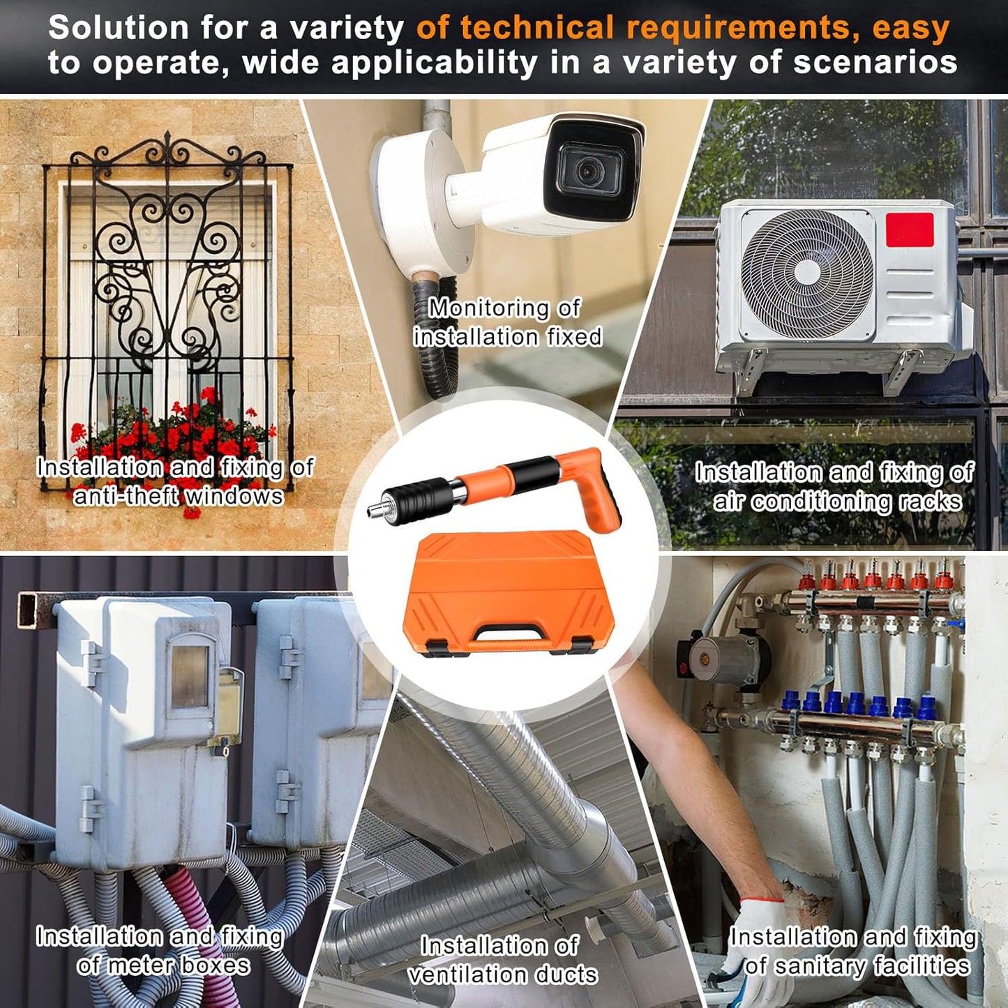 Concrete Nail Gun Kit, 5 Speed Nail Gun Nail Gun, Concrete Nail Gun for Steel & Concrete, Portable Nail Gun for Ceiling/Wire Hider with Gloves