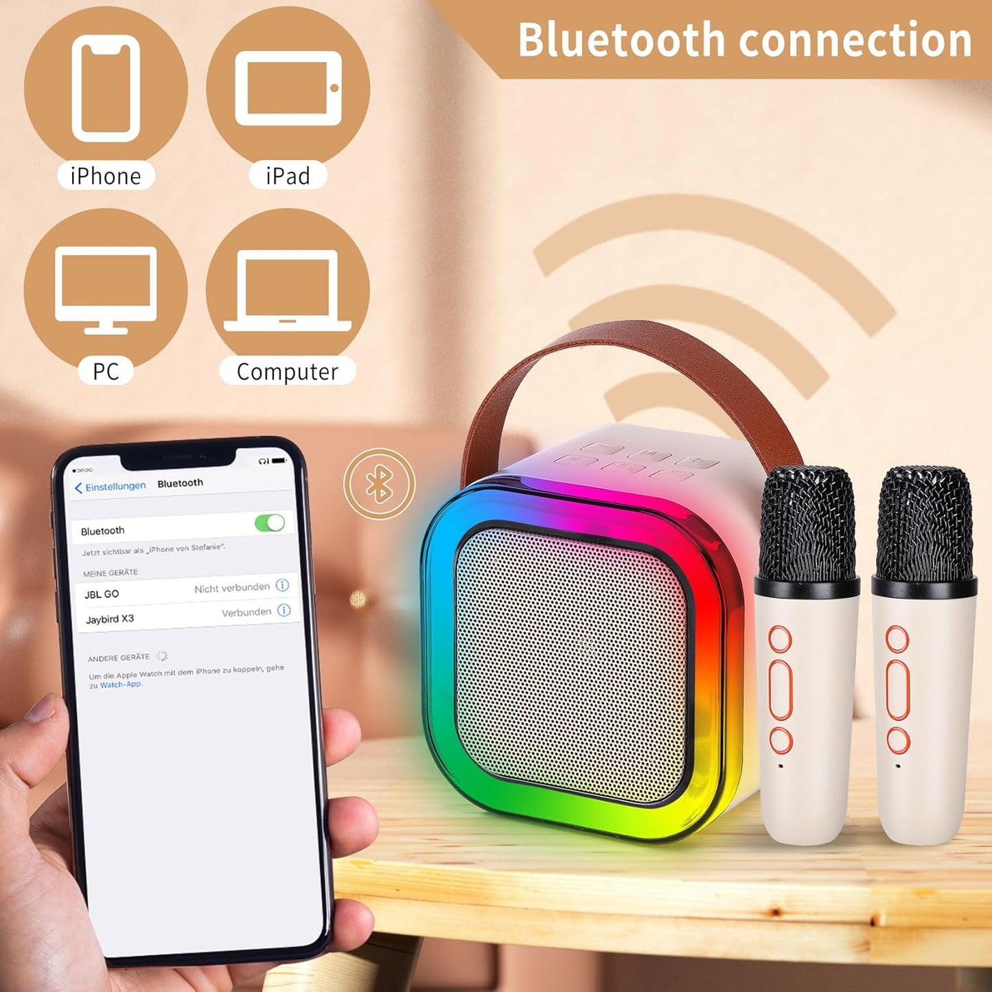 MINI CAROAKE MACHINE WITH 2 WIRELESS MICROPHONES